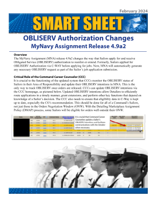 MyNavy 任务 OBLISERV 授权变更
